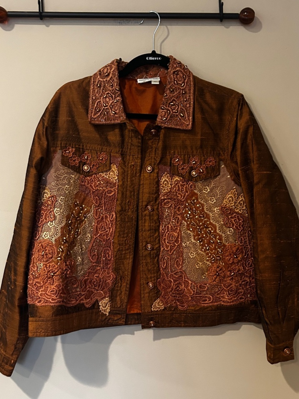 Coldwater Creek Brown Embroidered Paisley Jean Style Jacket M